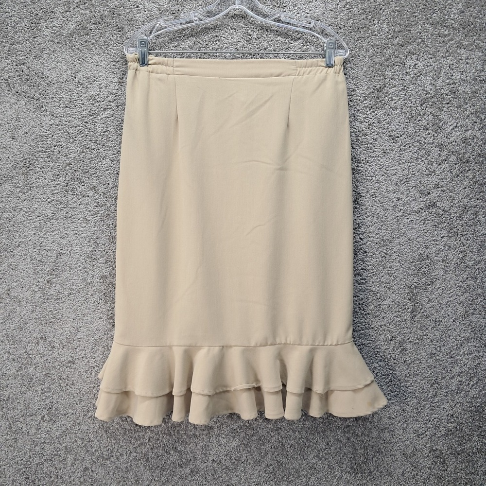 Anthony Richards Tan Ruffle Hem Skirt Size 10P Elastic Waist Tiered Beige 8425